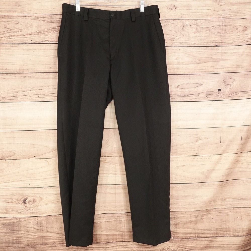 Kenneth Cole Reaction Dress Pants Mens 36x32 Black Pinstripe Trousers